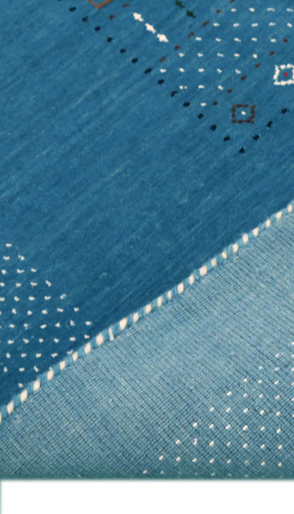 Blue And White Gabbeh Design Hand Loomed Wool Area Rug.