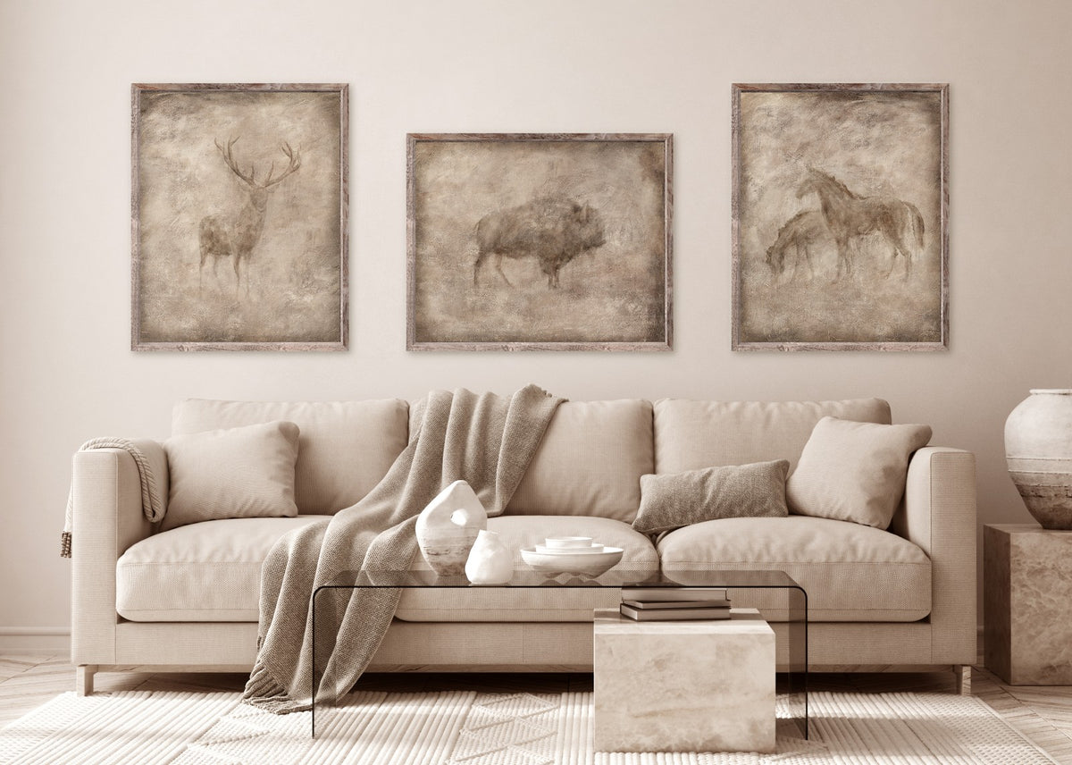 Animal Fresco Horses, Bison and Stag room setting
