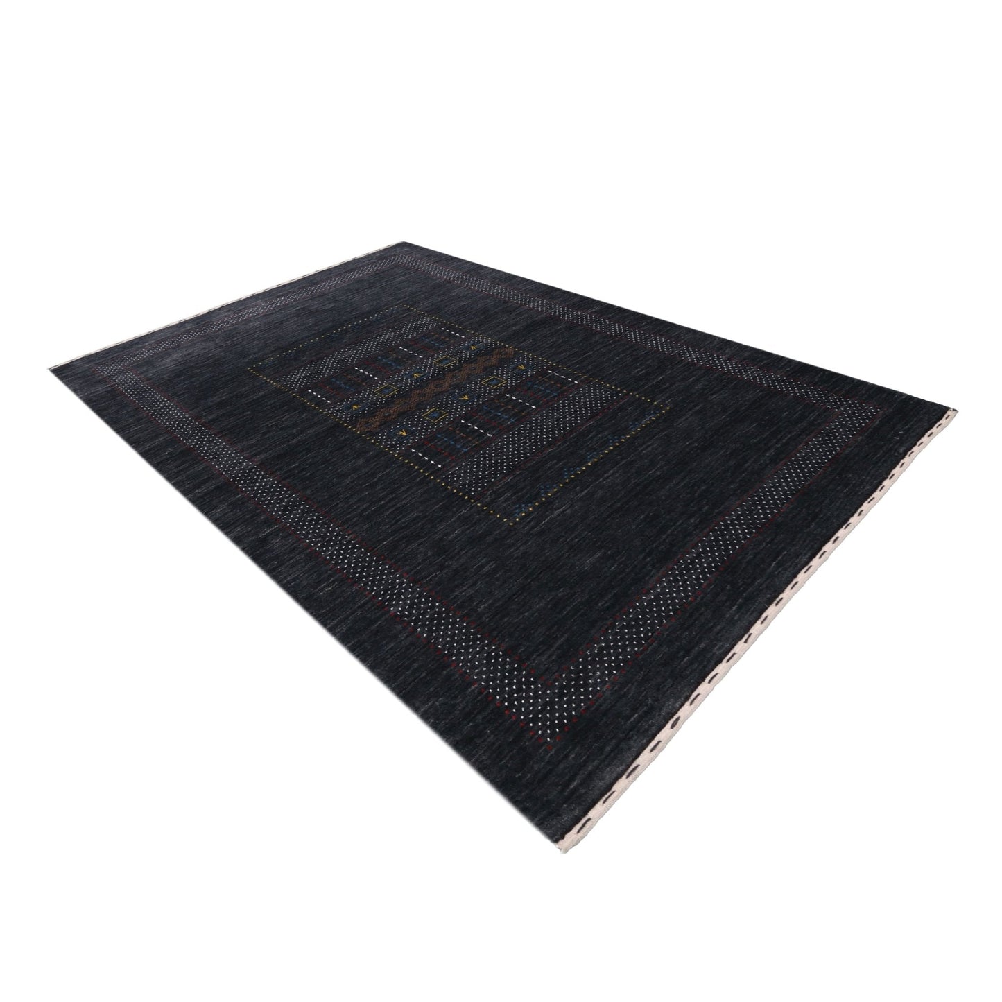 Charcoal Center Pattern Hand Loomed Wool Area Rug