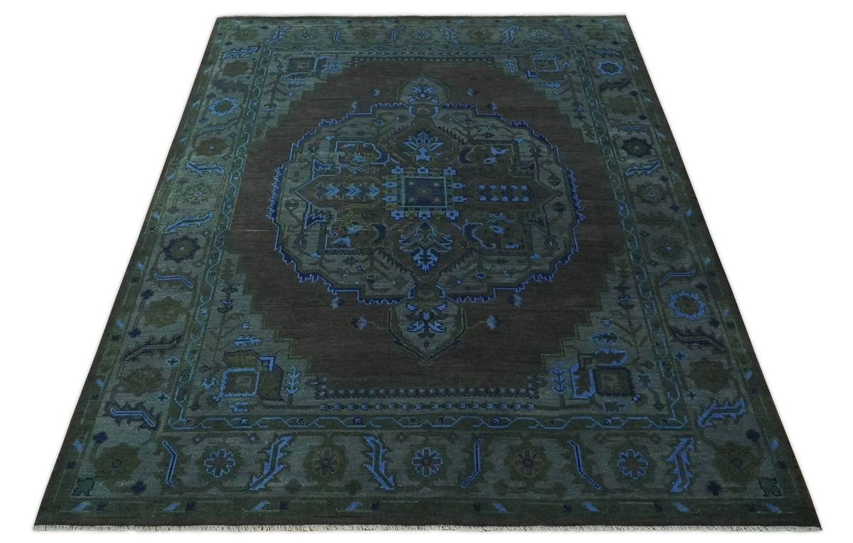 Charcoal, Gray, Green and Blue Neon look Traditional Heriz Medallion Multi Size wool Area Rug.
