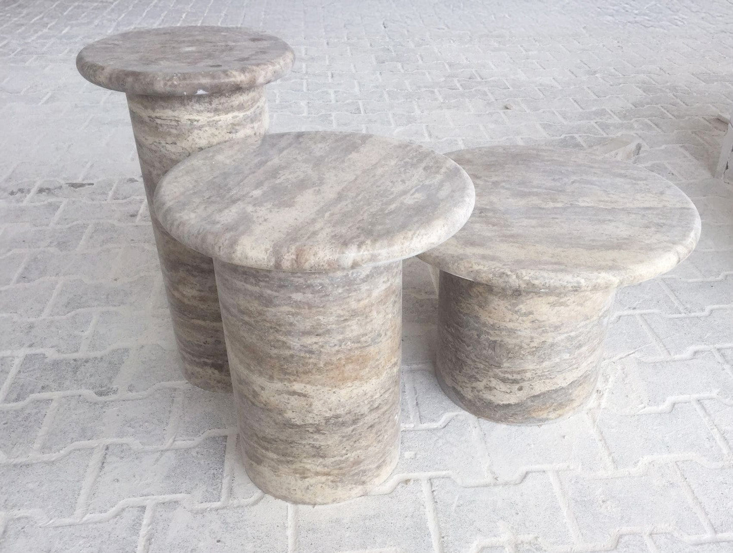 Villohome | Online Flooring Shop Coffee Tables Valencia Travertine Coffee Table Vein-cut Round Set of 3 Polished Valencia Travertine Coffee Table Vein-cut Round Set of 3 Polished