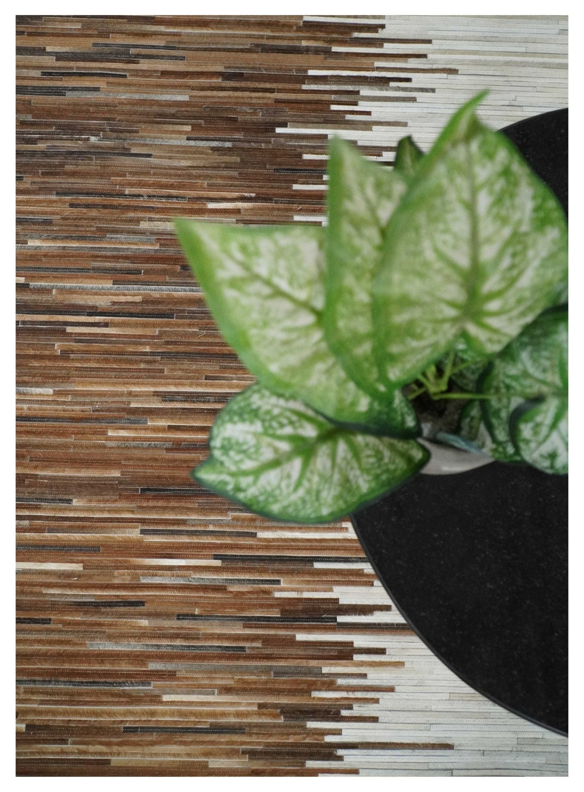 Modern Stripes Leather Striped Tan Brown and Ivory Leather Multi Size Area Rug.