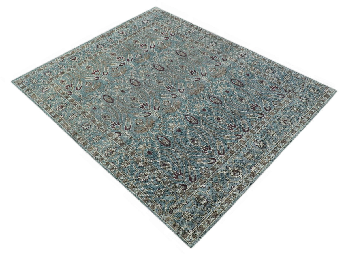 Crown Custom Made Traditional Design Blue Hand Knotted Wool Rug.