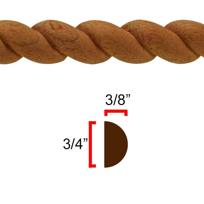 NewMouldings Crown Rope Sapele Mahogany / 94 inches EWRM12 Rope Moulding EWRM12 Rope Moulding