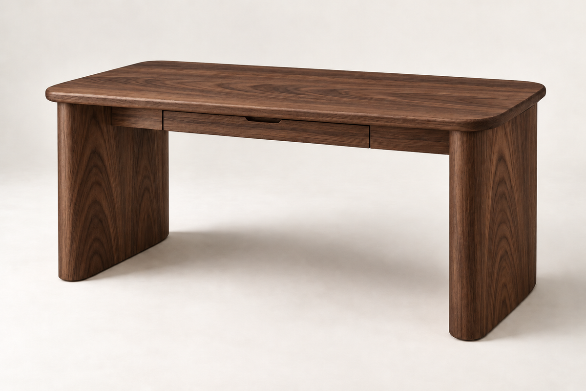 The Curve Desk in natural walnut, design render