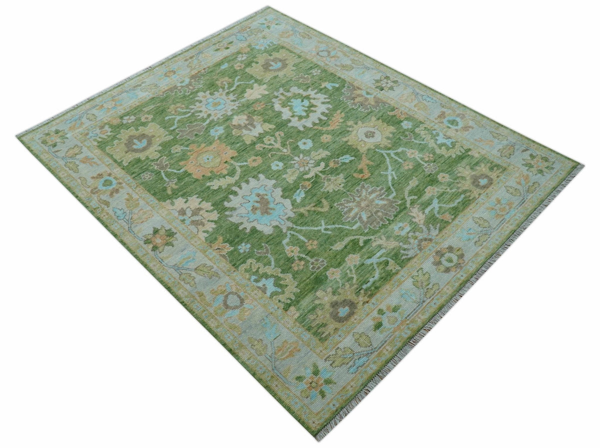 Custom Made Antique Green Traditional Oushak Design Hand Knotted Wool Area Rug.