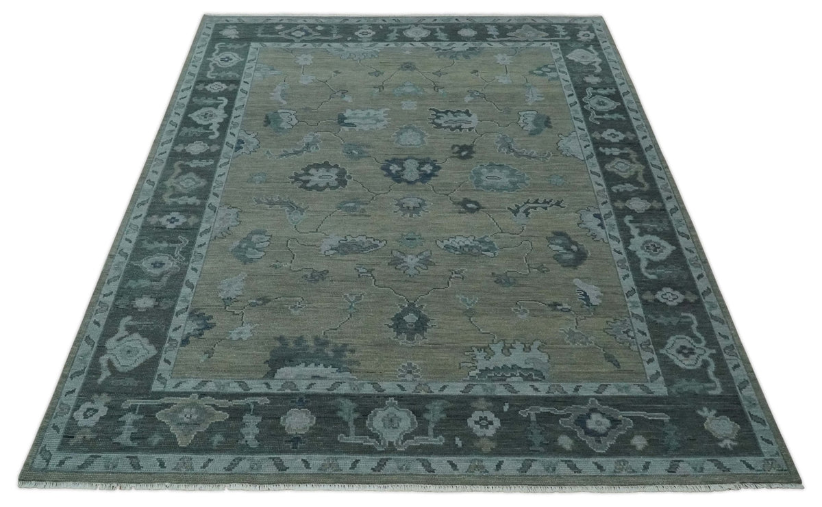 Custom Made Antique look Gray, Charcoal and silver Oriental Oushak wool Area Rug.