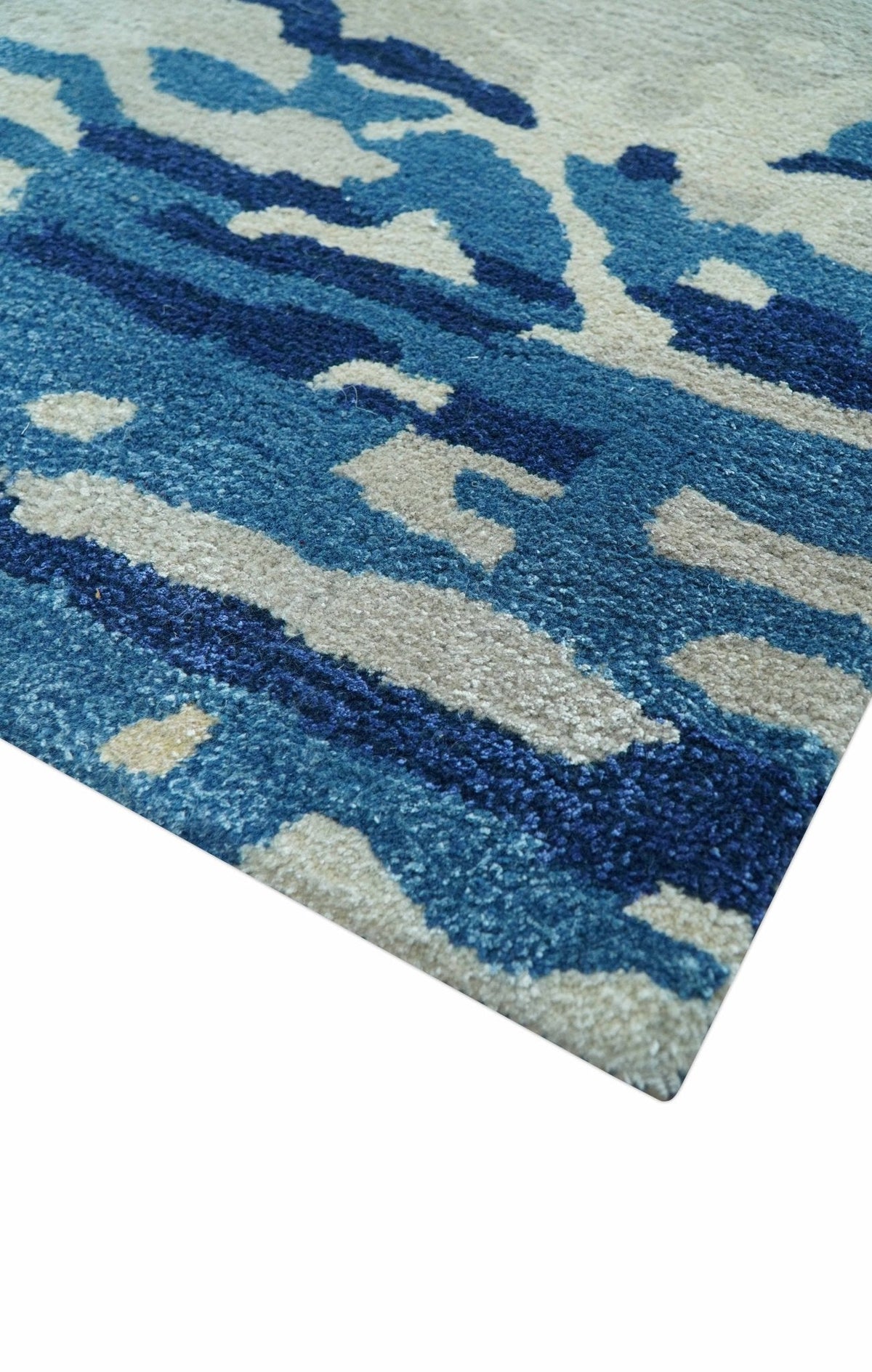 Custom Made Blue Modern Abstract Design Hand Tufted Area Rug.