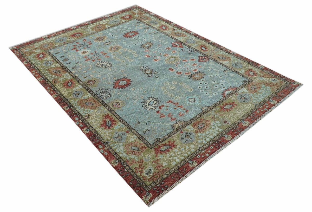 Custom Made Blue Modern Oushak Hand Knotted Wool Rug.