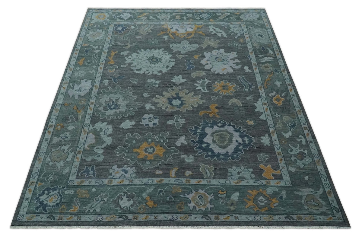 Custom Made Charcoal, Gray and Silver Antique look Traditional Oushak wool Area Rug.