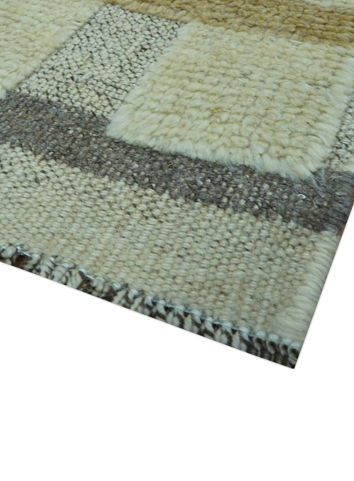 Custom Made Contemporary Design Beige And Gray Hand knotted wool Area Rug.
