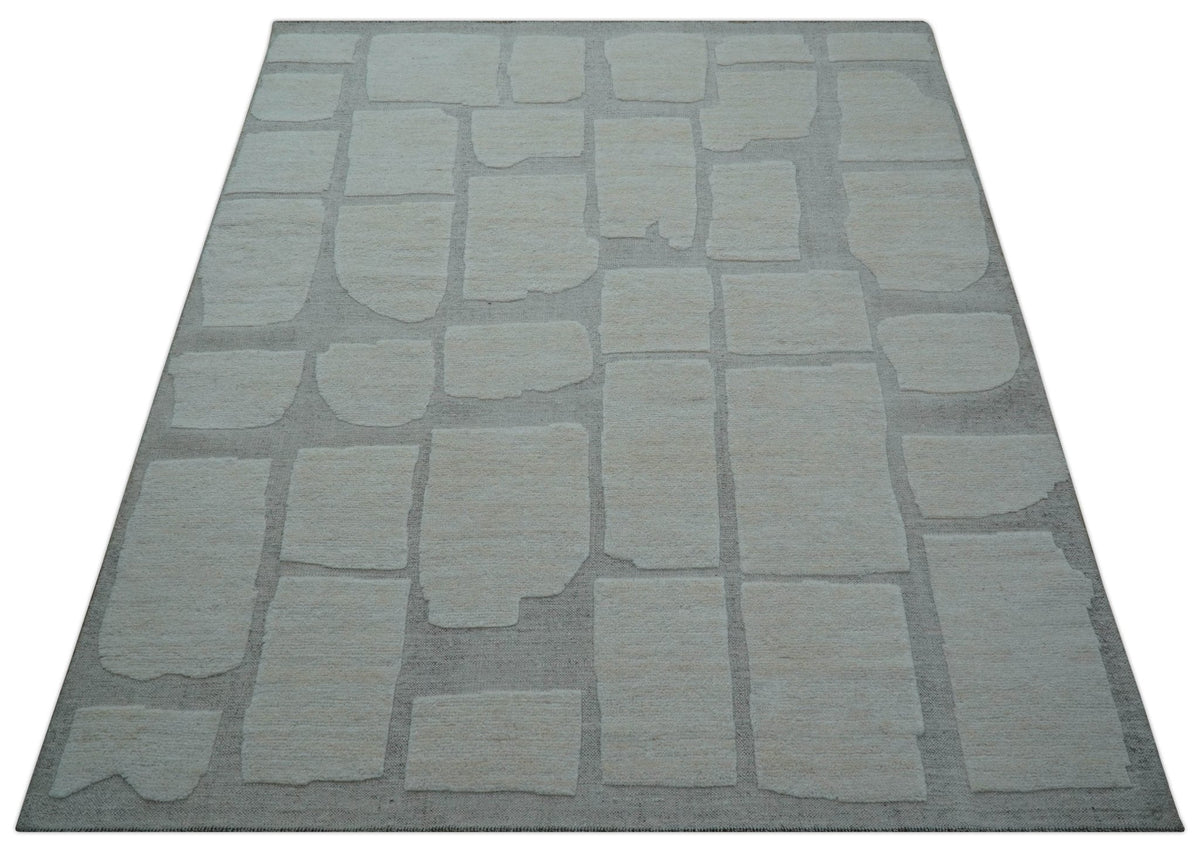 Custom Made Contemporary Gray Hand Knotted Wool Area Rug.