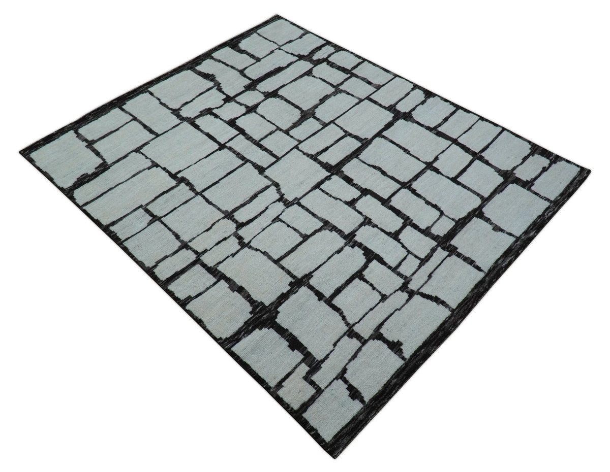 Custom Made Contemporary Ivory And Dark Brown Hand Knotted Wool Rug.