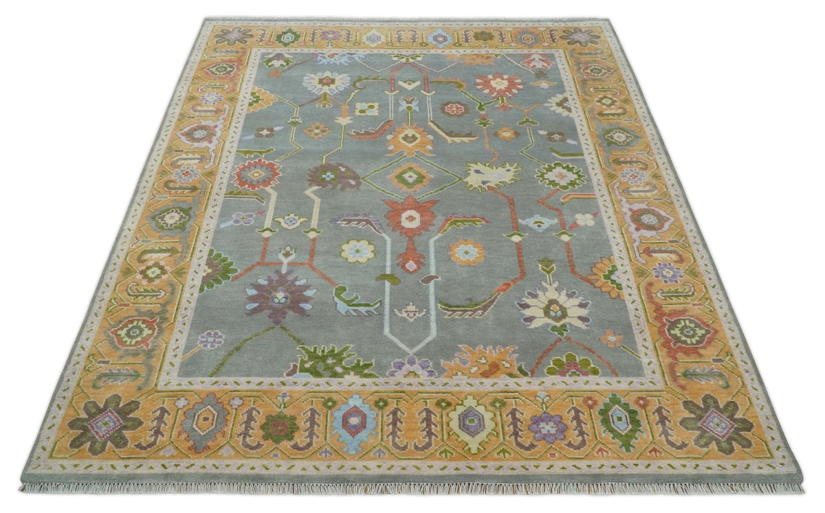 Custom Made Gray and Gold Hand knotted Traditional Oushak wool Area Rug.