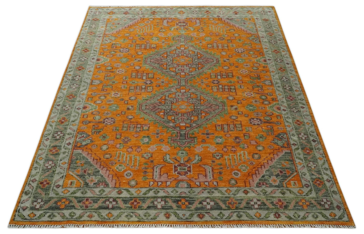 Custom Made Hand Knotted Carrot Red and Silver Oriental Traditional Wool Area Rug.
