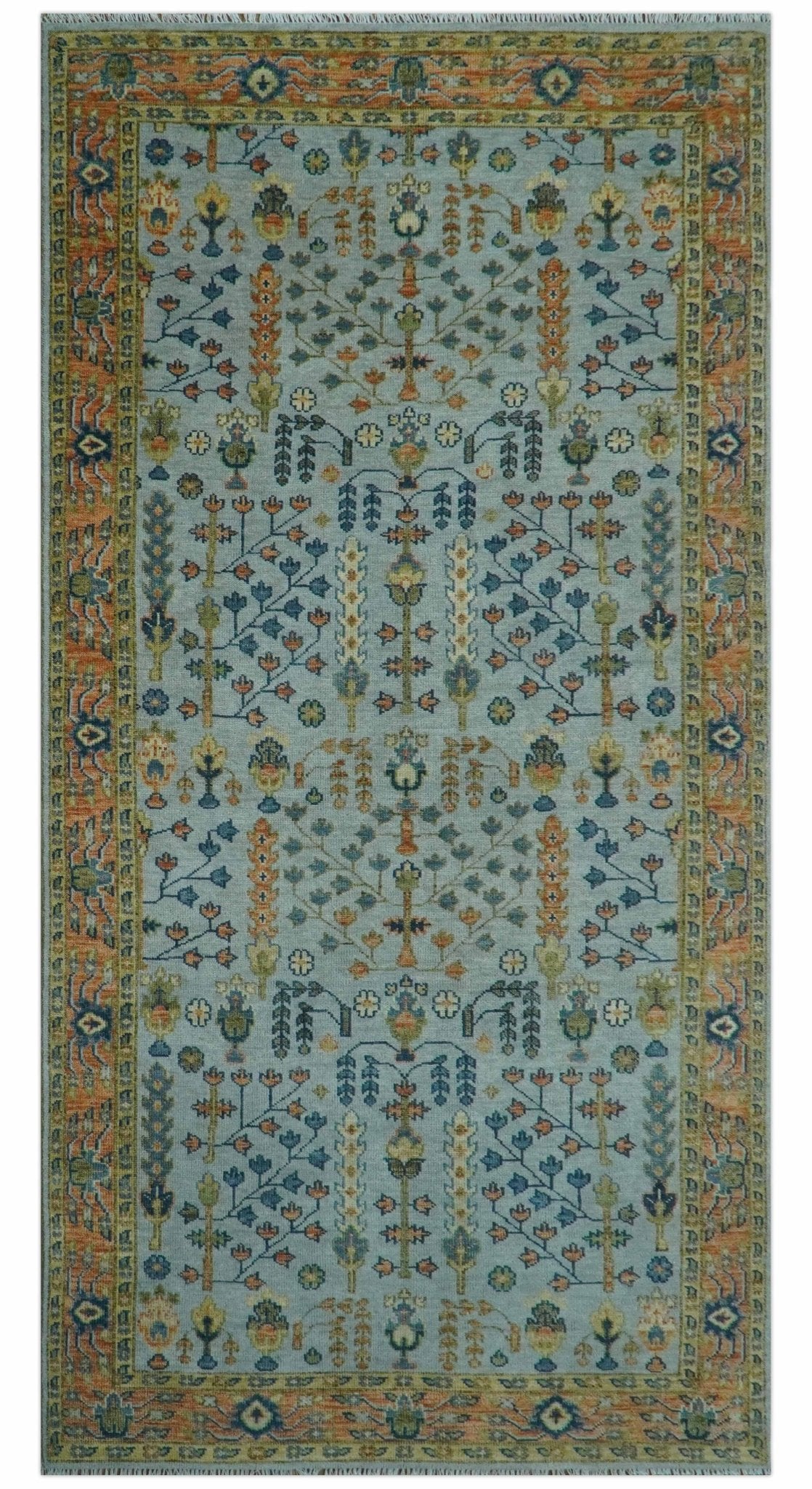Custom Made Hand Knotted Living Room and Bedroom Rug Rust and Silver Traditional Turkish Style Wool Rug.