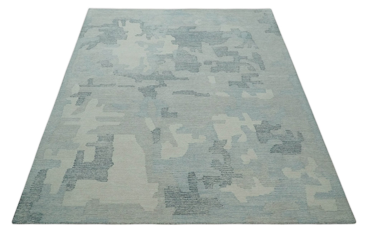 Custom Made Hand Tufted Ivory, Silver, Gray and Charcoal Modern Abstract Design Rug.