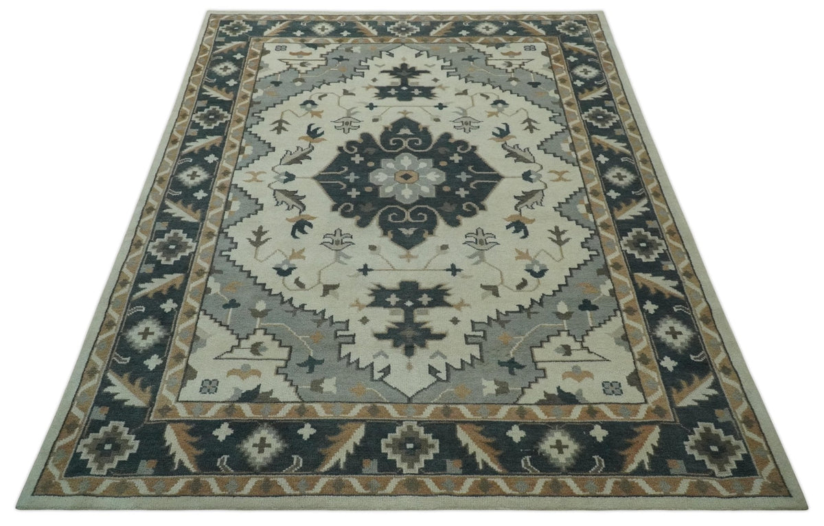 Custom Made Ivory, Gray, Camel and Charcoal Traditional Multi Size Wool Area Rug.