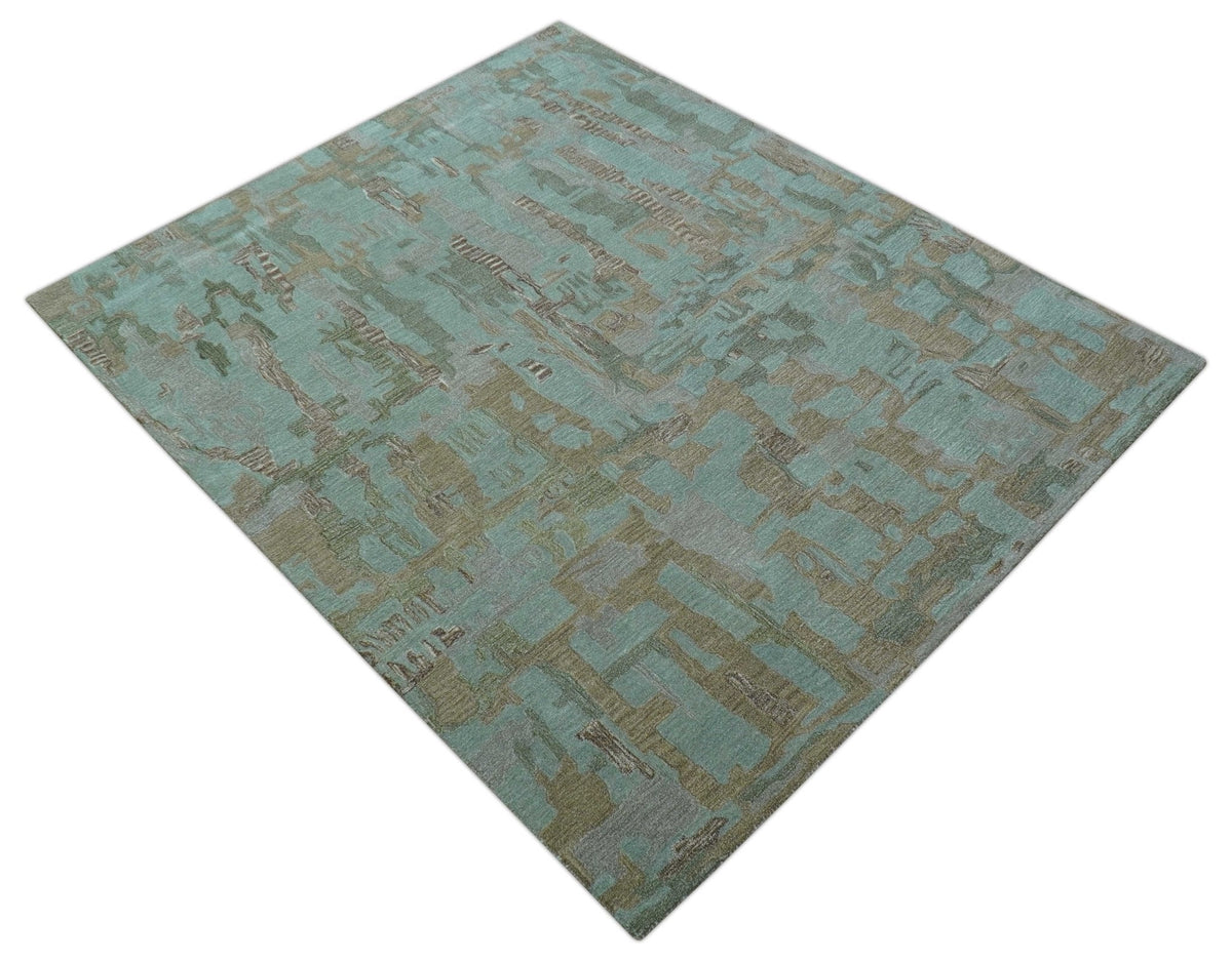 Custom Made Modern Abstract Blue Hand Tufted Wool Area Rug.
