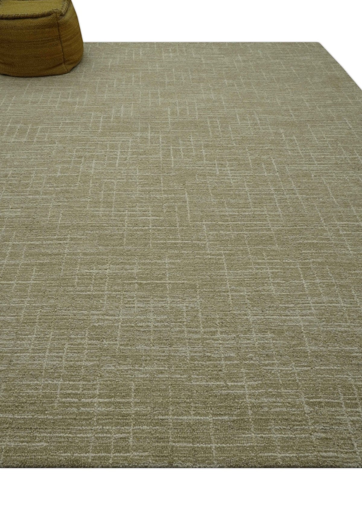 Custom Made Modern Geometrical Beige Hand Tufted Wool Area Rug.