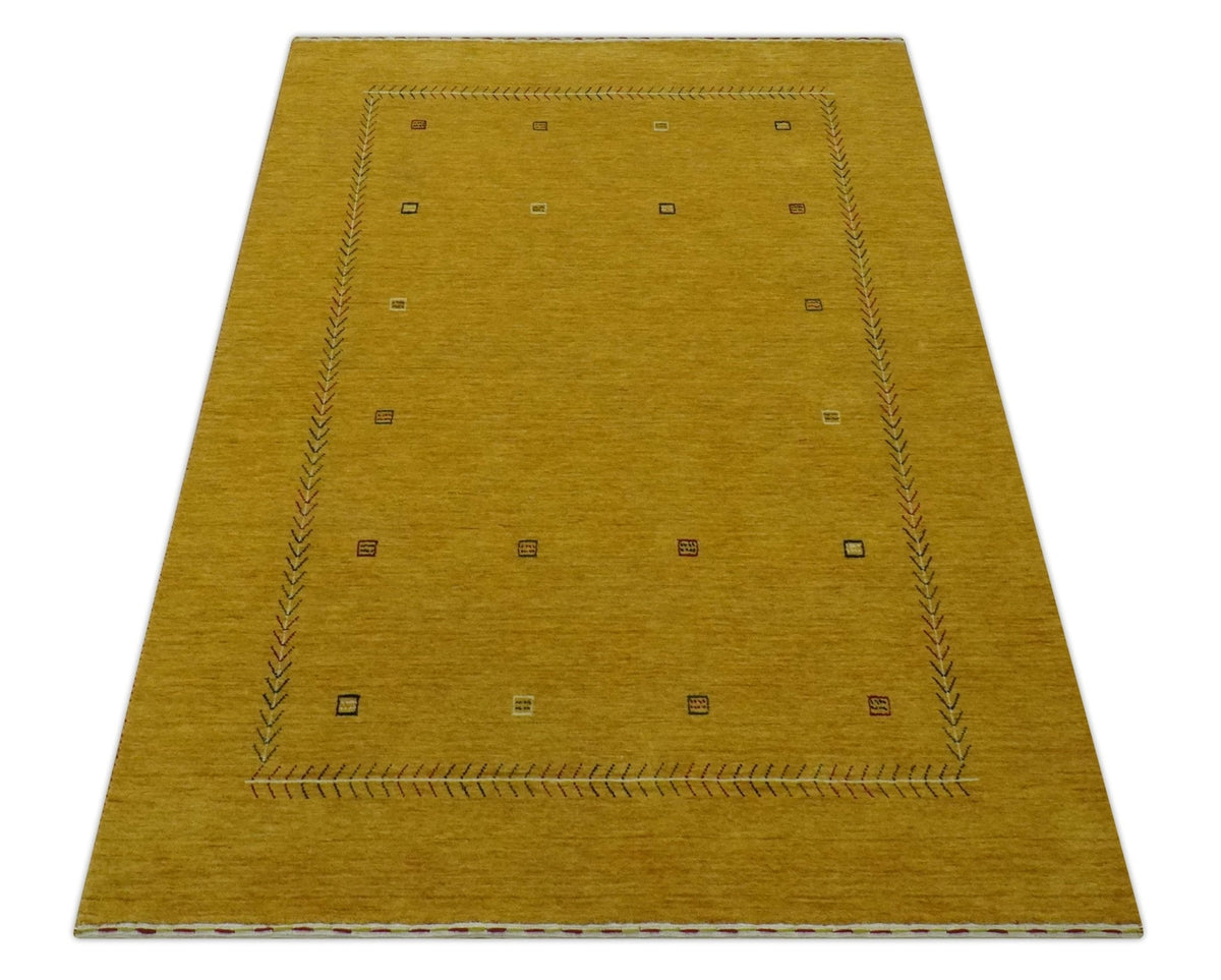 Custom Made Mustard Modern Tribal Design Wool Area Rug.