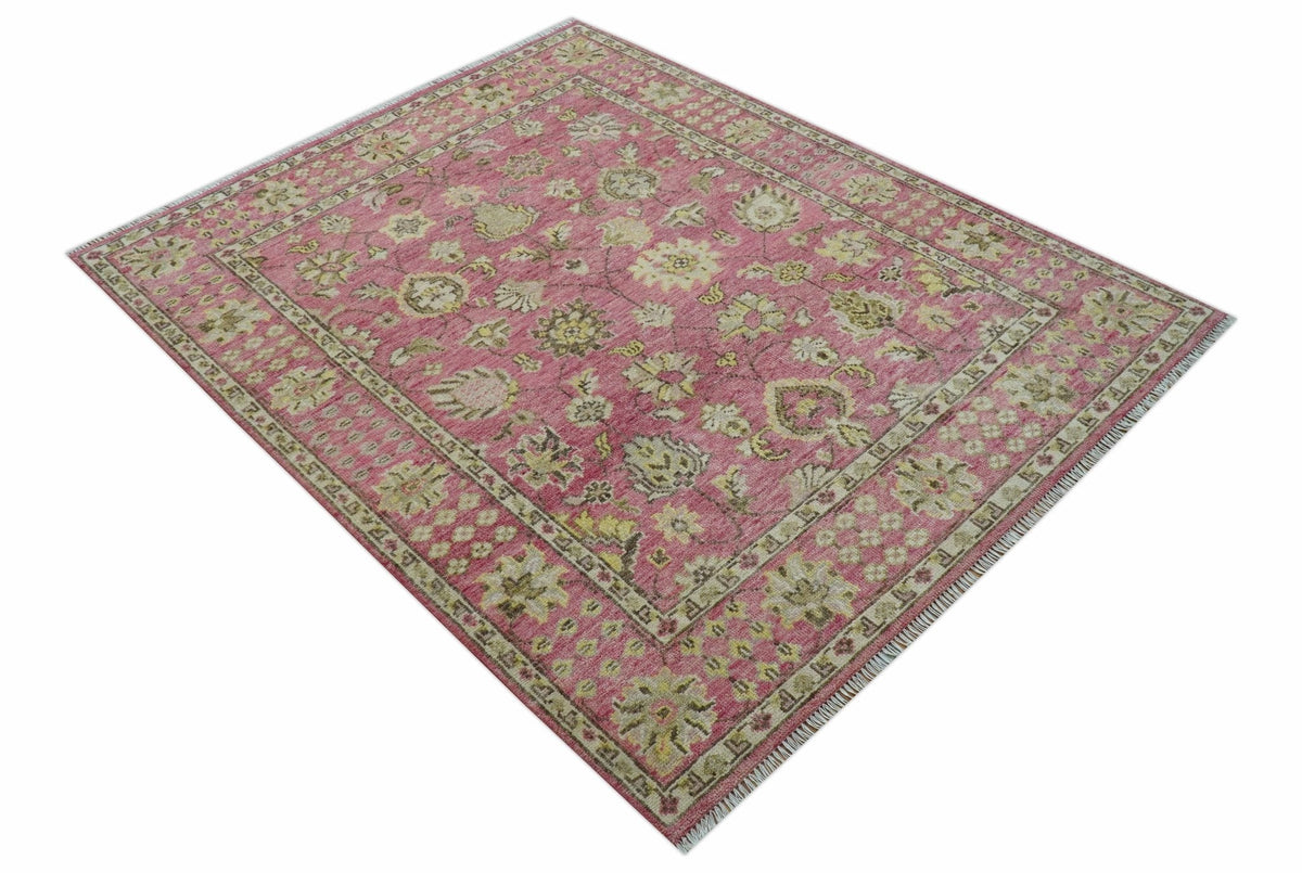 Custom Made Pink and Beige Oushak Hand Knotted Wool Rug.