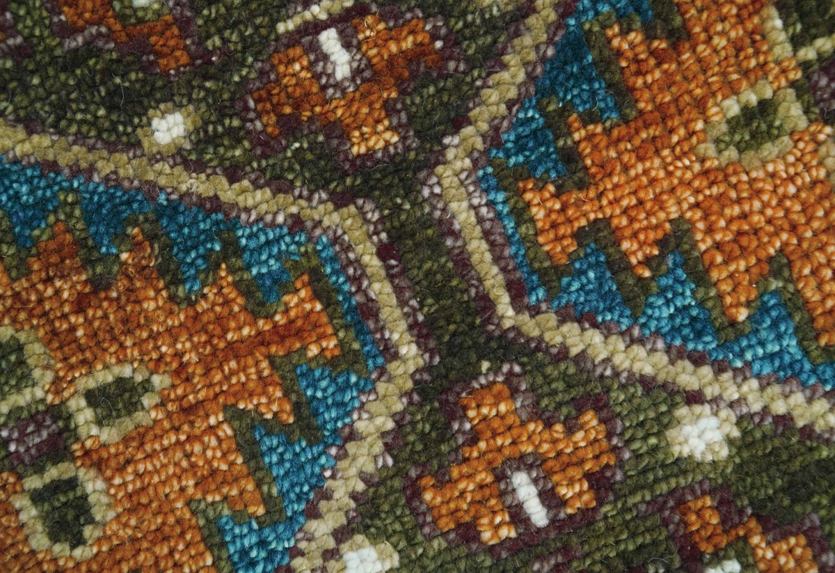 Custom Made Rust And Brown Round Oriental Hand Knotted Wool Rug.