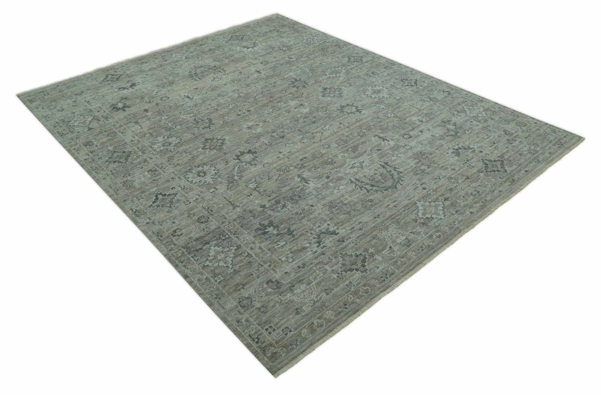Custom Made Silver Brown Traditional Transitional Hand Knotted Wool Rug.