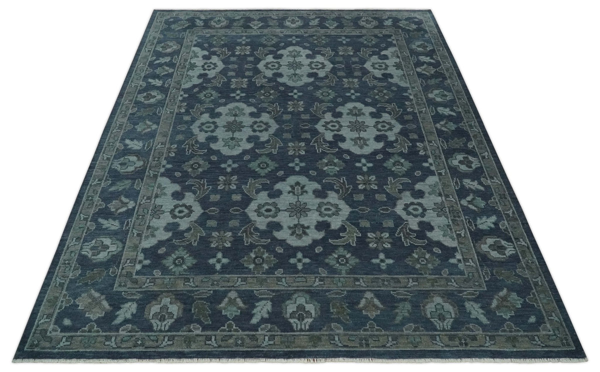Custom Made Traditional Design Blue, Silver and Gray Hand knotted wool Area Rug.