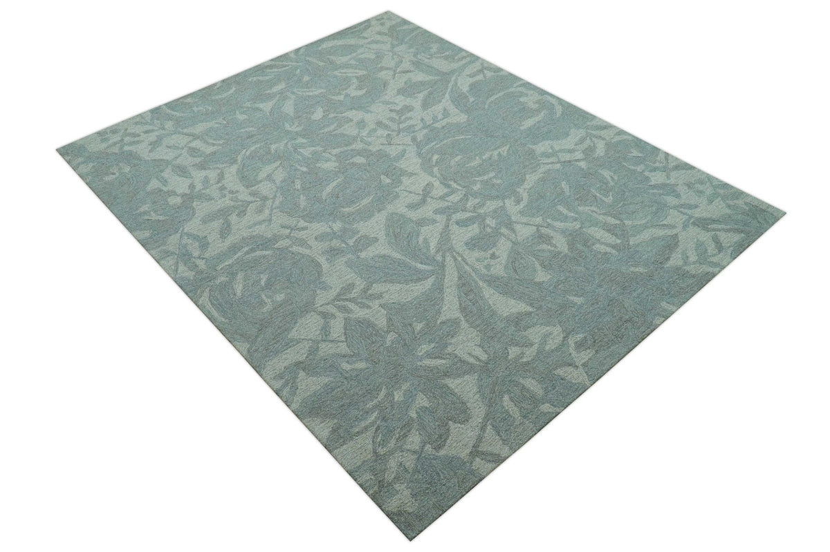 Custom Made Traditional Floral Design Silver And Blue Hand Tufted Wool Area Rug.