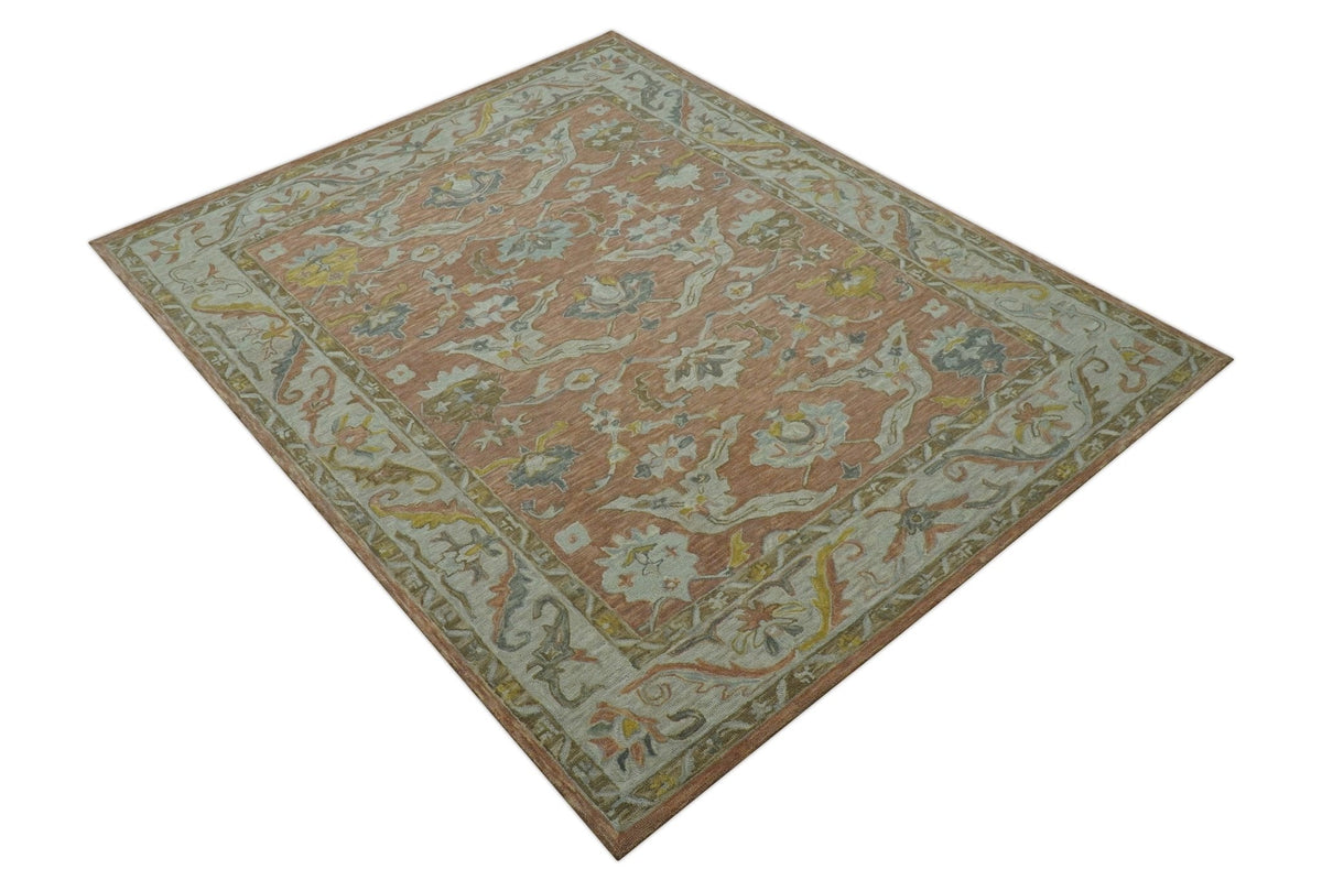 Custom Made Traditional Oriental Rust And Ivory Hand Tufted Wool Area Rug.