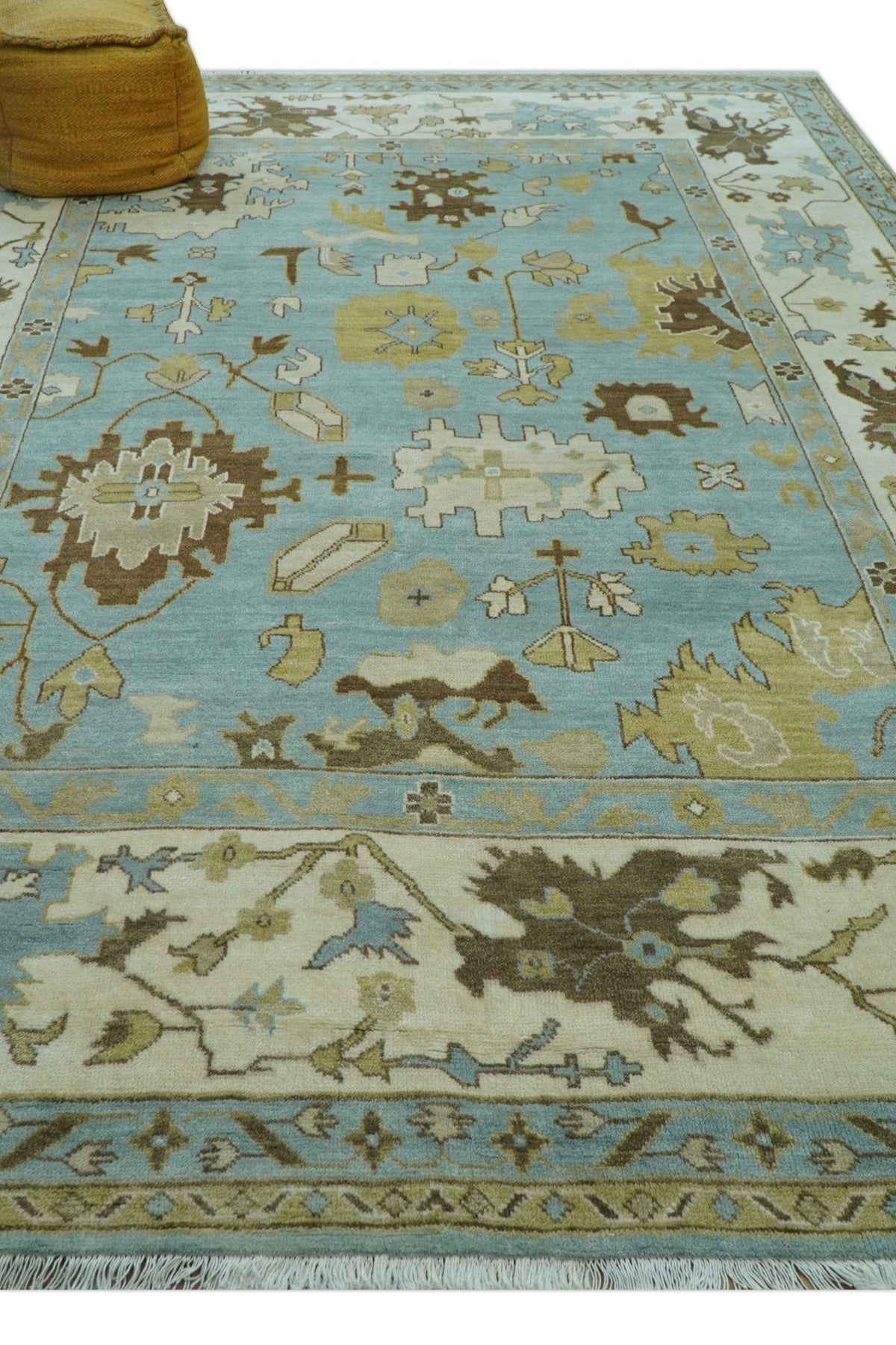 Custom Made Traditional Oushak Design Blue Hand Knotted Wool Area Rug.