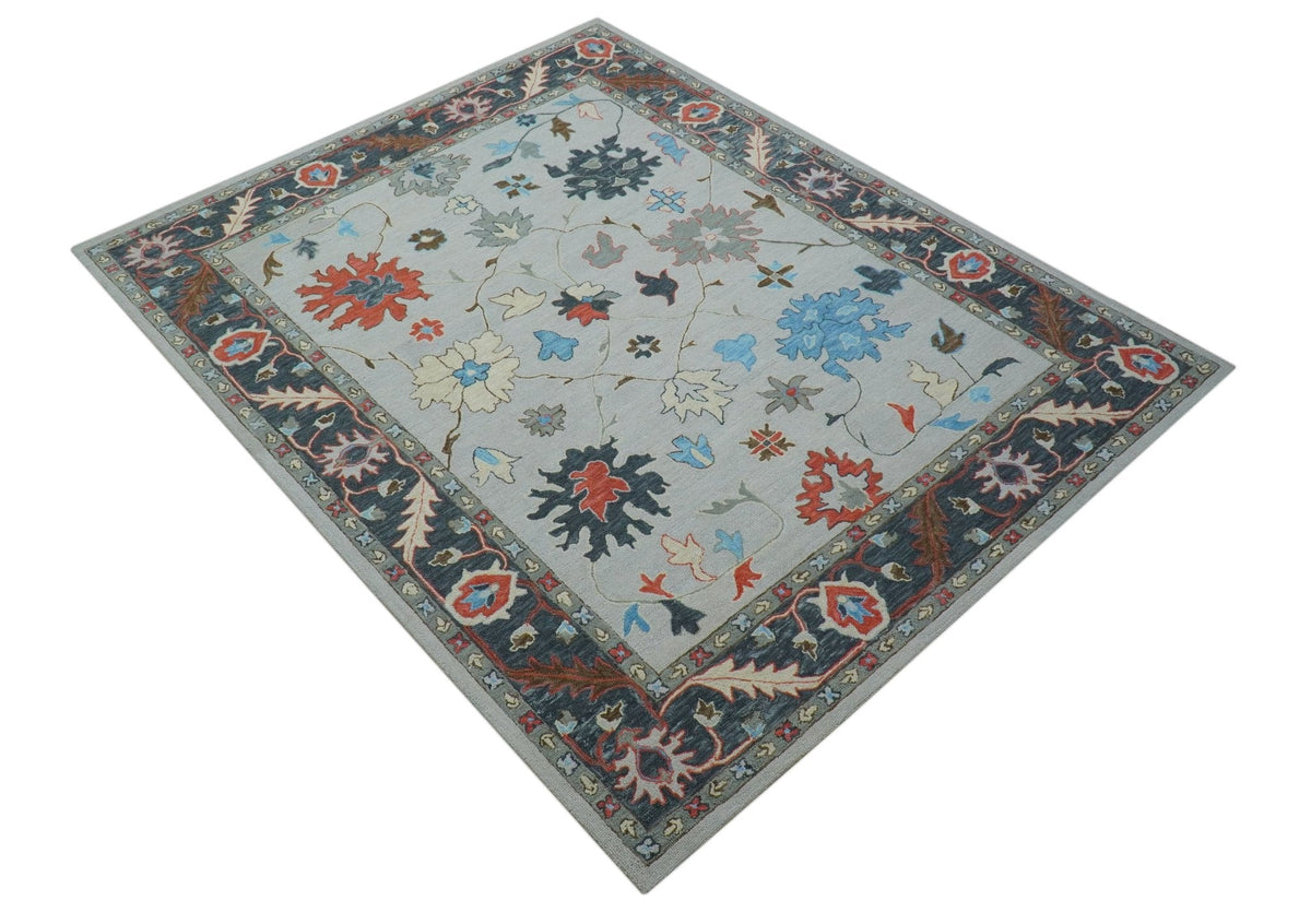 Custom Made Traditional Oushak Silver Hand Tufted Wool Area Rug.