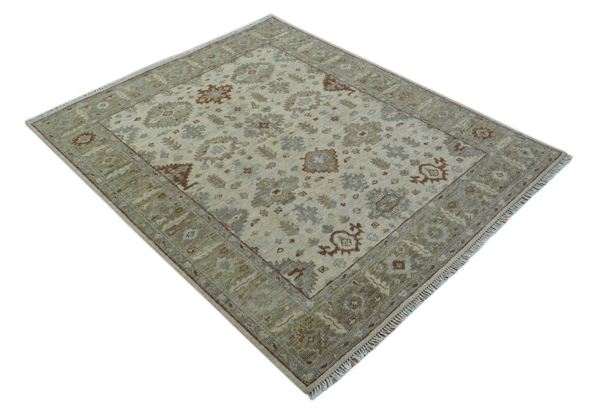 Custom Made Traditional Turkish Beige Hand knotted Wool Area Rug.