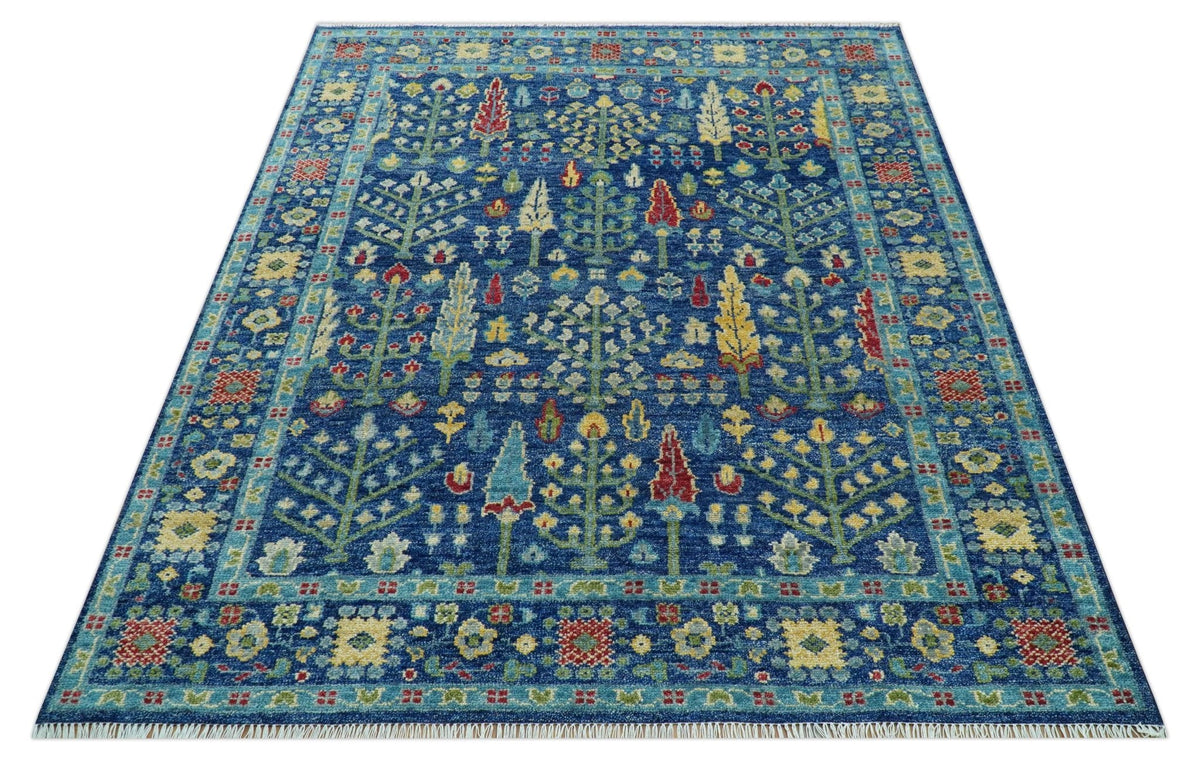 Custom Made Tree of Life Hand Knotted Blue And Beige Traditional Wool area Rug.
