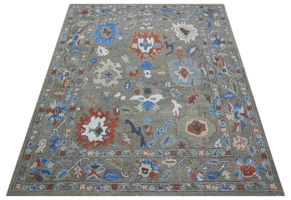Eve Custom Made Traditional Gray Oushak Hand Tufted wool rug.
