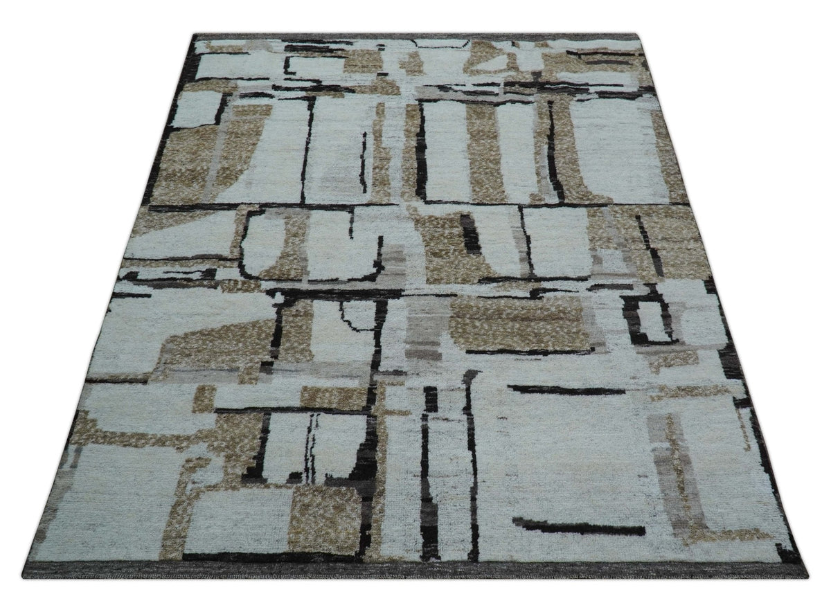 Fossil Custom Made Contemporary Brown Hand knotted Wool Rug.
