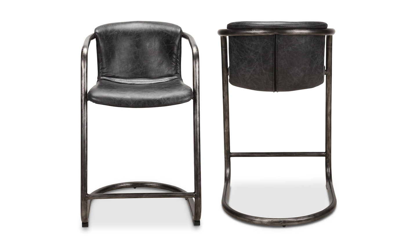The Carpentry Shop Co. Freeman Counter Stool Onyx Black Leather-M2 Freeman Counter Stool Onyx Black Leather-M2