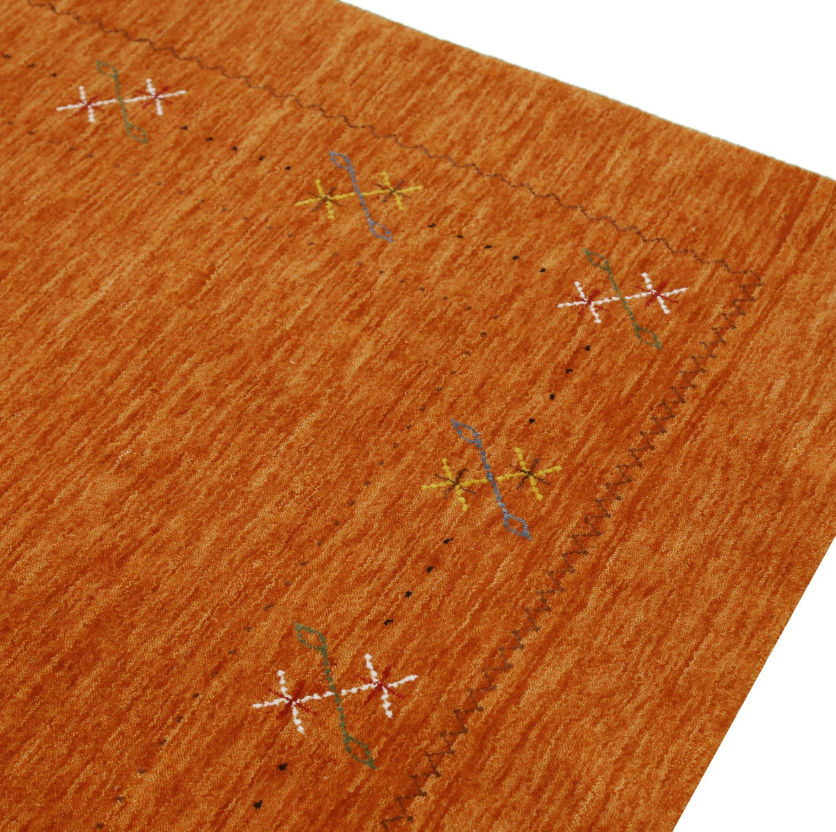 Gabbeh Border Orange Rust Hand Loomed Wool Area Rug.