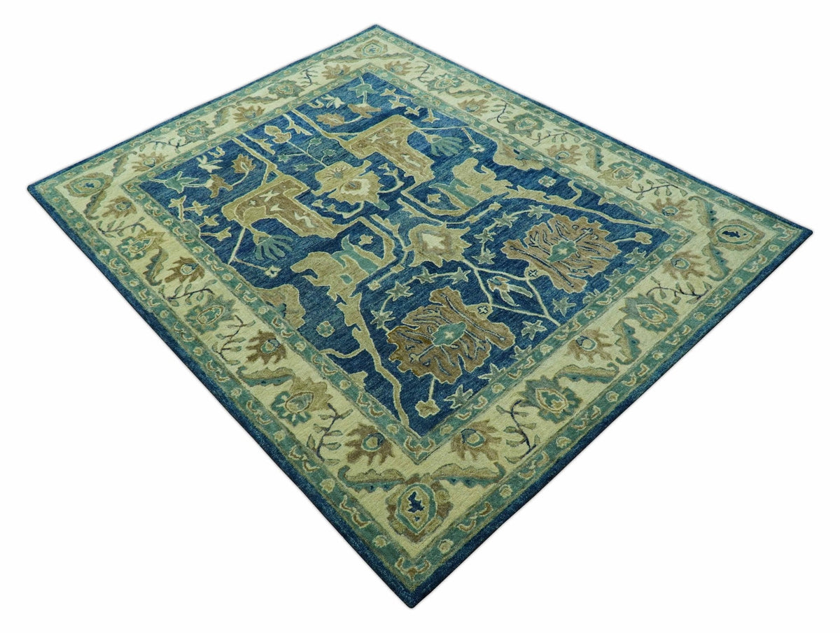 Georgia Custom Made Traditional Blue And Beige Hand Tufted Wool Rug.