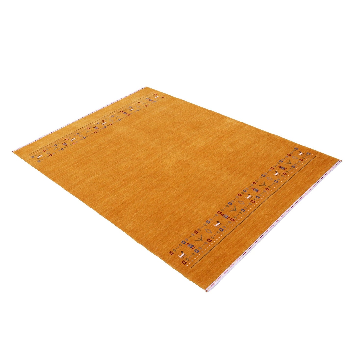 Gold And Blue Modern Design Hand Loomed Wool Area Rug.
