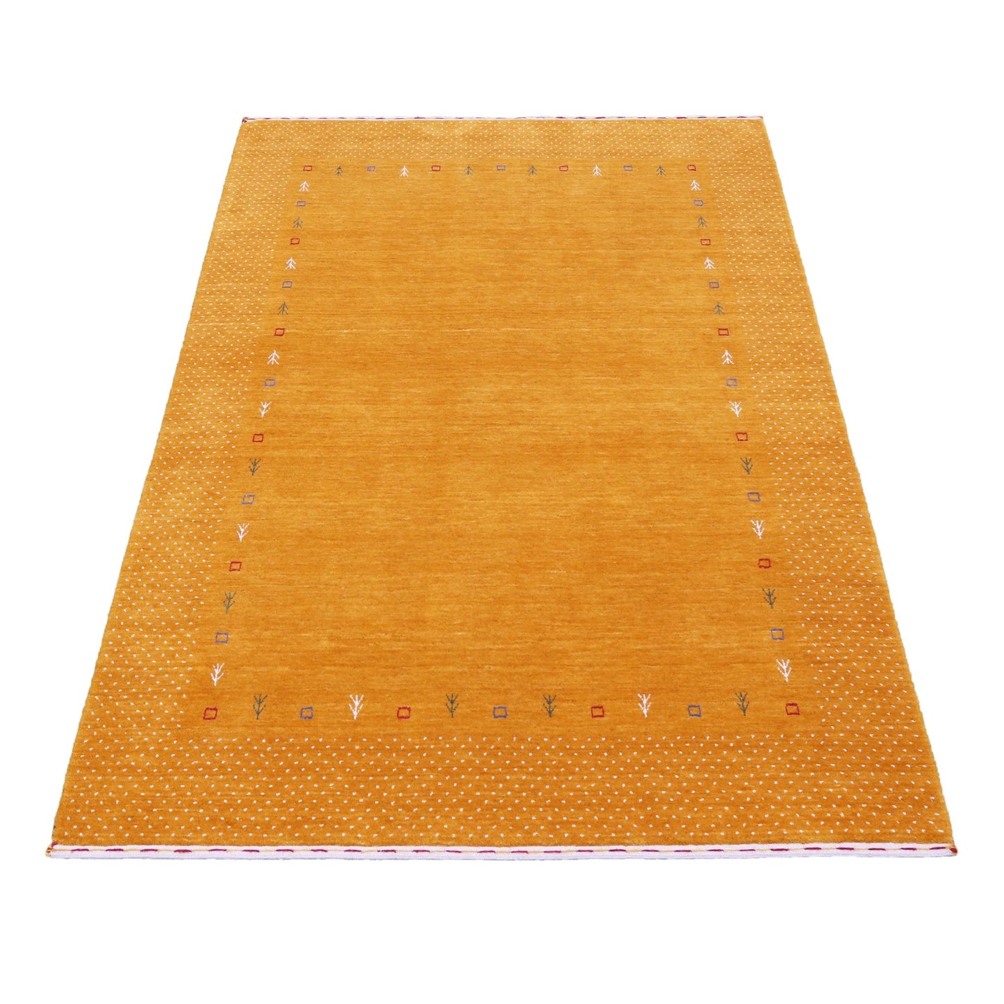 Gold Tribal Border Design Hand Loomed Wool Area Rug