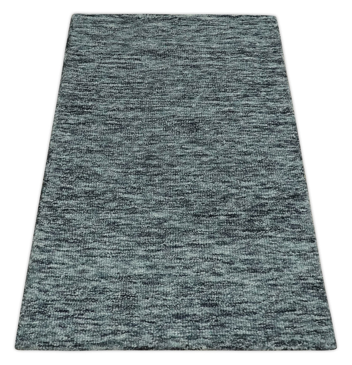 Gray and Charcoal Modern Solid Hand Tufted Natural Wool Area Rug.