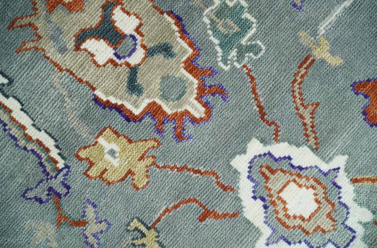 Hand Knotted Gray and Ivory Traditional Oriental Oushak Wool Area Rug.