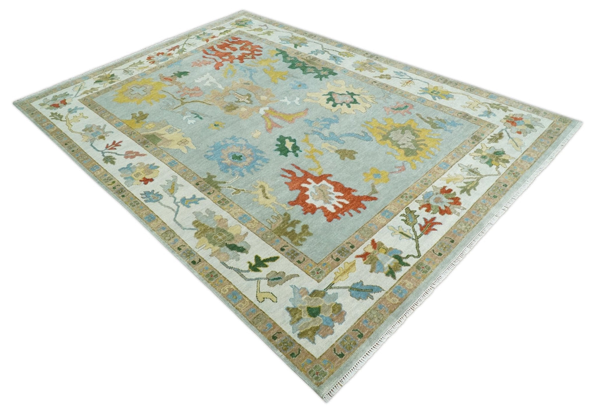 Hand Knotted Gray and Ivory Traditional Oushak Custom Made Wool Area Rug.