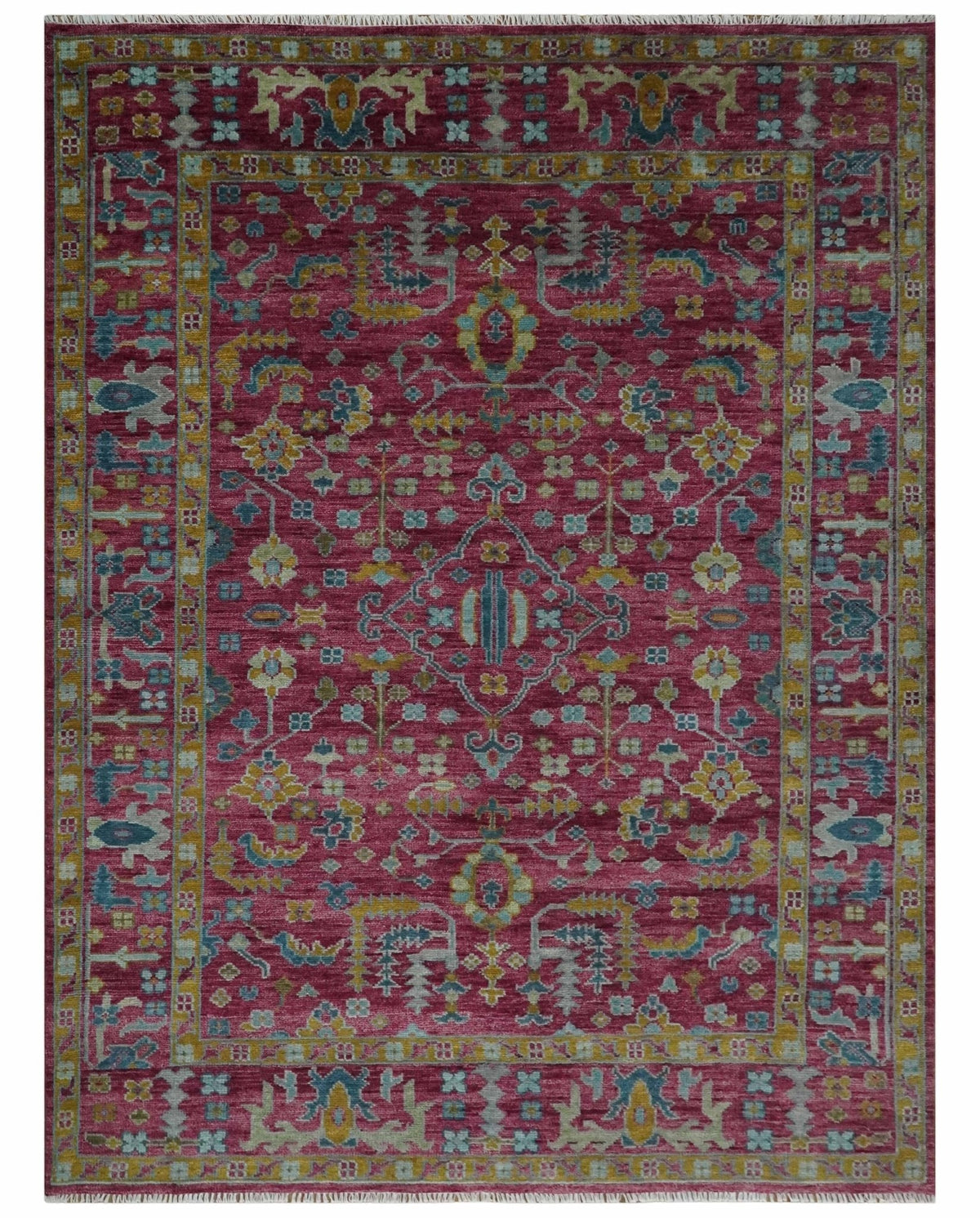 Hand Knotted Maroon and Gold Traditional Antique Style Wool Area Rug.