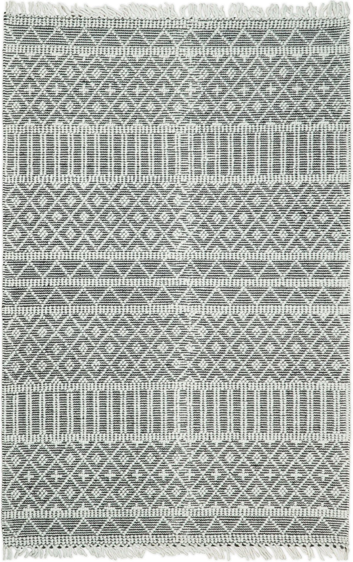 Modern Contemporary Hand Woven Black and White Wool Area Rug.