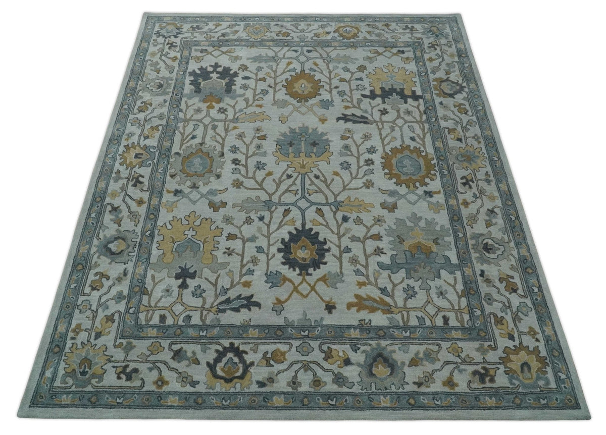 Hand Tufted Silver and Blue Donegal Oushak Rug, Multi Size Living Room and Bedroom Rug.