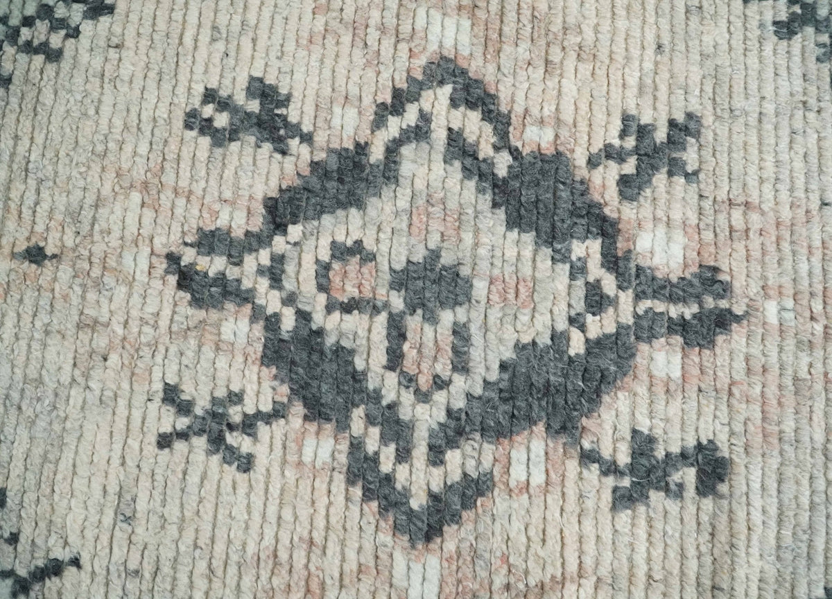 Hand Woven Peach and Charcoal Blended Hand Knotted Wool Rug.