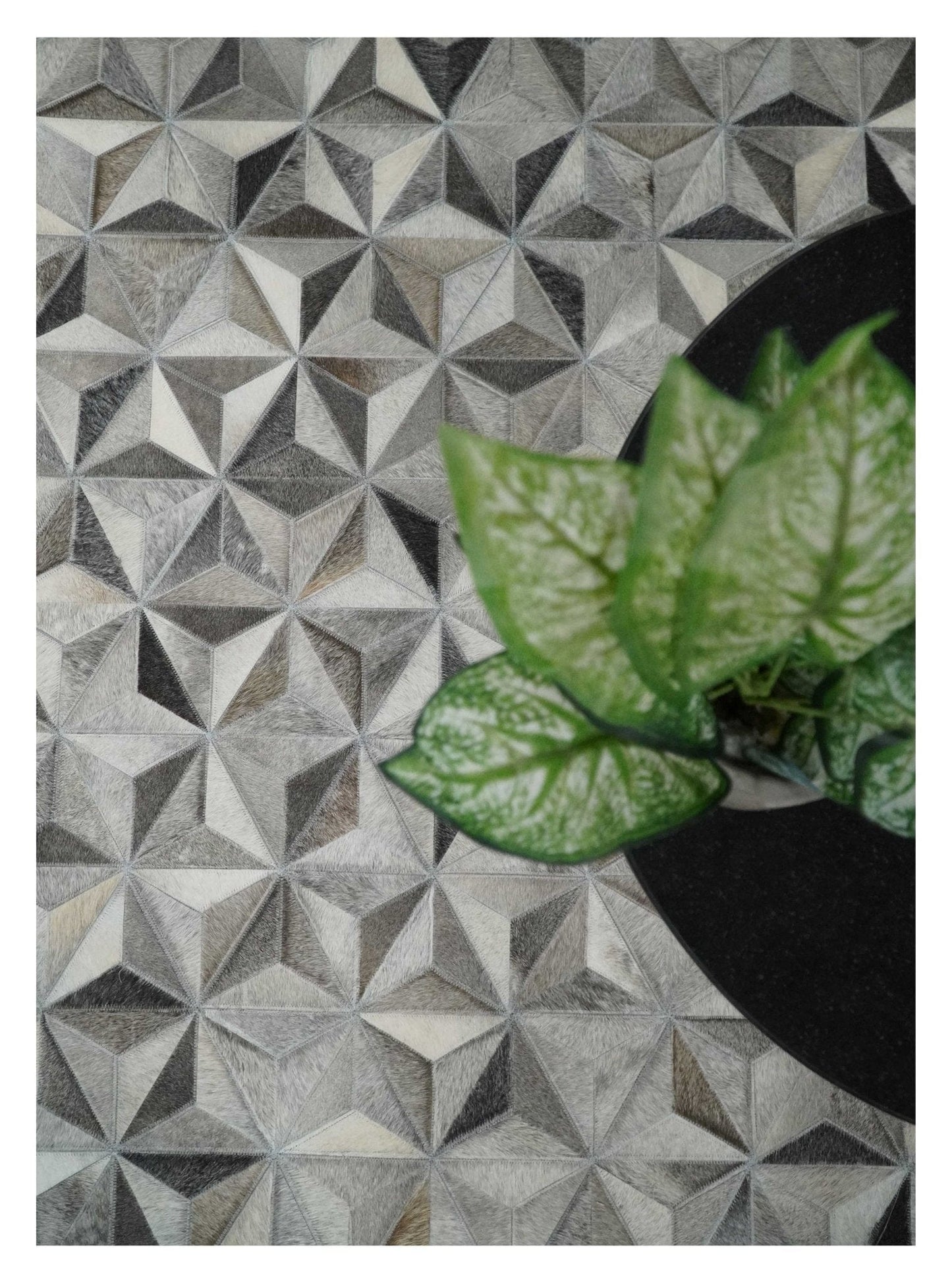 The Rug Decor Home & Living Custom Made Cowhide Leather Patchwork Silver and Gray Leather Modern Geometric Rug Custom Made Cowhide Leather Patchwork Silver and Gray Leather Modern Geometric Rug